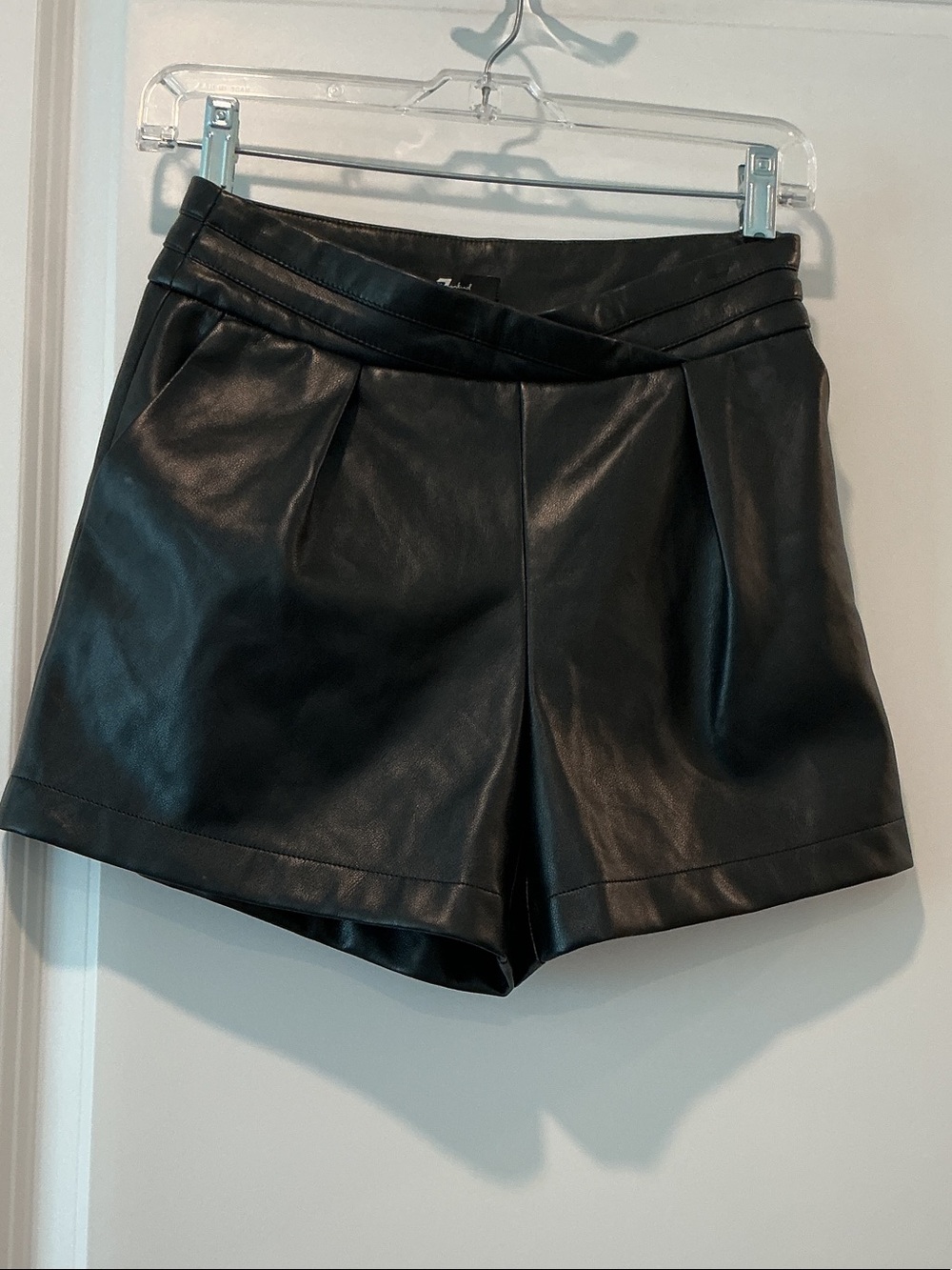 7 For All Mankind Black Faux Leather High-Waist Shorts